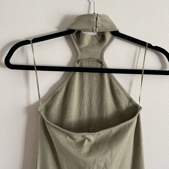 Zara Women M Olive Green Stretch Sleeveless Halter Midi Bodycon Dress NWT - Picture 8 of 10